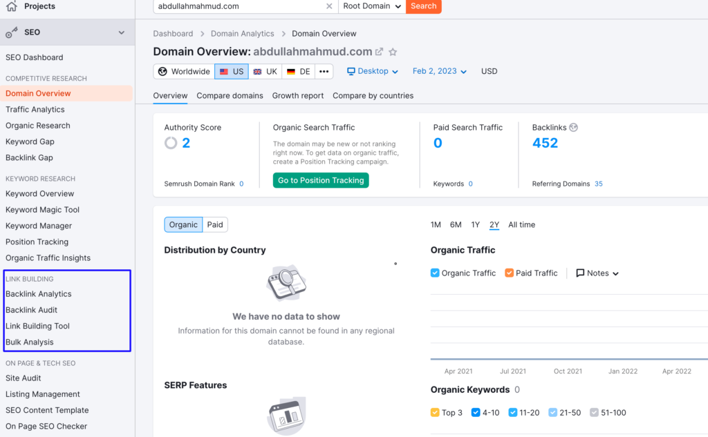 SEMrush Link Building Feature- All in One Link Building Tool